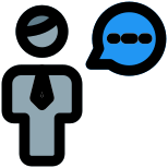 Businessman chatting with customer support executive agent icon