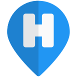 Hospital location on a map with ratings icon