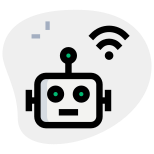 Robot with wireless internet connectivity signal isolated on a white background icon