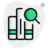 Searching Books in a library with a magnifying glass isolated on a white background icon