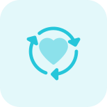 File syncing loop arrows with heart logotype isolated on a white background icon