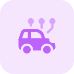 Connected car with multiple network system isolated on a white background icon