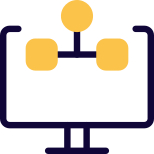Flowchart of an organisation viewed on computer monitor icon