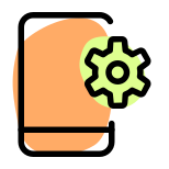 Mobile phone setting with the cogwheel logotype icon