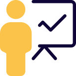 Office peer presenting line chart diagram on white board icon