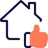 Positive review of a smart home with a thumbs up gesture icon