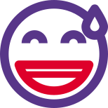 Pictorial representation of grinning face with sweat drop icon