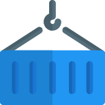 Lifting heavy container with strong support and hook icon