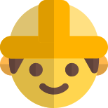 Construction worker face emoticon with safety helmet icon