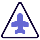 Triangular shape sign board with airplane logotype icon