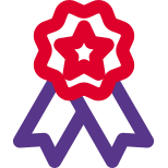 Flower star emblem with double ribbon layout icon