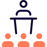 Team leader with co-workers in a conference icon