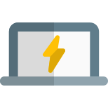 Laptop power indicator of bolt logotype layout icon