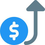 Dollar rise in international market with up direction arrow icon