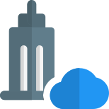 Modern office building with cloud connected internet service icon