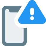 Cell phone with triangular exclamation mark notification icon