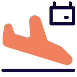 Airplane arriving at airport with downward direction tilt icon