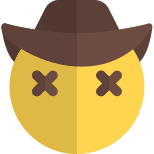 Cowboy with hat eyes crossed resembling dead emoji icon