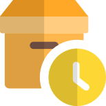 Shipping box delivery in queue with clock logotype icon