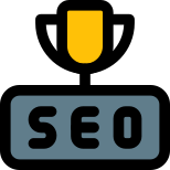 Champion of seo research with trophy logotype icon