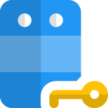 Secure modern server with key to unlock or authentication icon