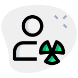 Nuclear plant engineers with radioactive logotype layout icon