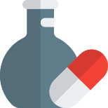 Lab research on experimental drug medicine with flask icon