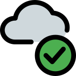 Cloud database uploaded with tick mark on cloud icon