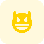 Grinning devil and horns smile with open mouth icon