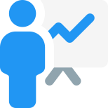 Office peer presenting line chart diagram on white board icon