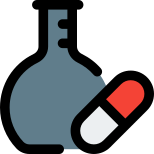 Lab research on experimental drug medicine with flask icon