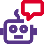 Advanced robot with a internal service message chat bubble isolated on a white background icon