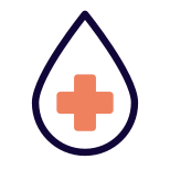 Blood bank with droplet and plus logotype layout icon