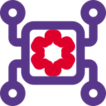 Microprocessor connected with multiple terminals isolated on a white background icon