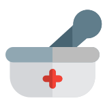 Ayurveda medication mortar and pestle with grinding meds icon