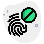 Blocked finger scan with crossed logotype warning icon
