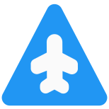 Triangular shape sign board with airplane logotype icon