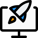 Fast computer with enhanced speed of rocket icon