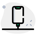 Mobile phone on charging with cable attached icon