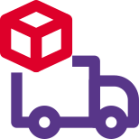 Box truck delivering items commercial shipping items icon