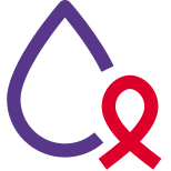 Blood cancer patient with ribbon logotype layout icon