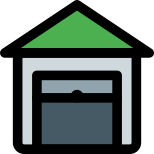 Open garage with large box in storage unit icon