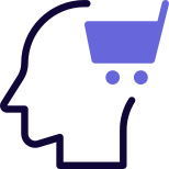Sales representative with shopping cart in his mind icon