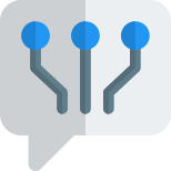 Integrated Technology with connected nodes discussed on a messenger icon