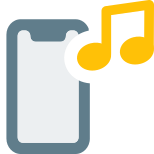 Music on smartphone with note symbol layout icon