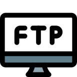 Desktop computer connected to FTP server for data file transfer icon