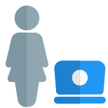 Businesswoman working online on a laptop computer icon