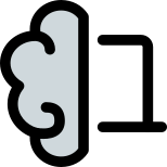 Laptop connected with a brain isolated on a white background icon