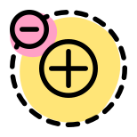 Negative charge on an atom with positively charged in center icon