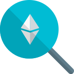 Ethereum digital cryptocurrency search with magnification glass icon